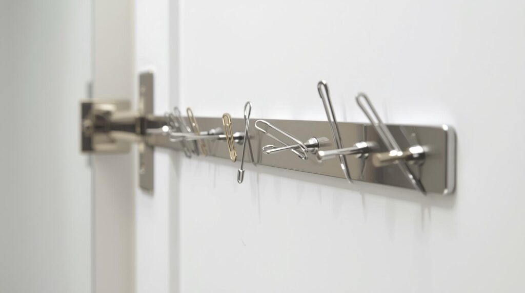 DIY dollar store bathroom organization - magnetic strip for tweezers